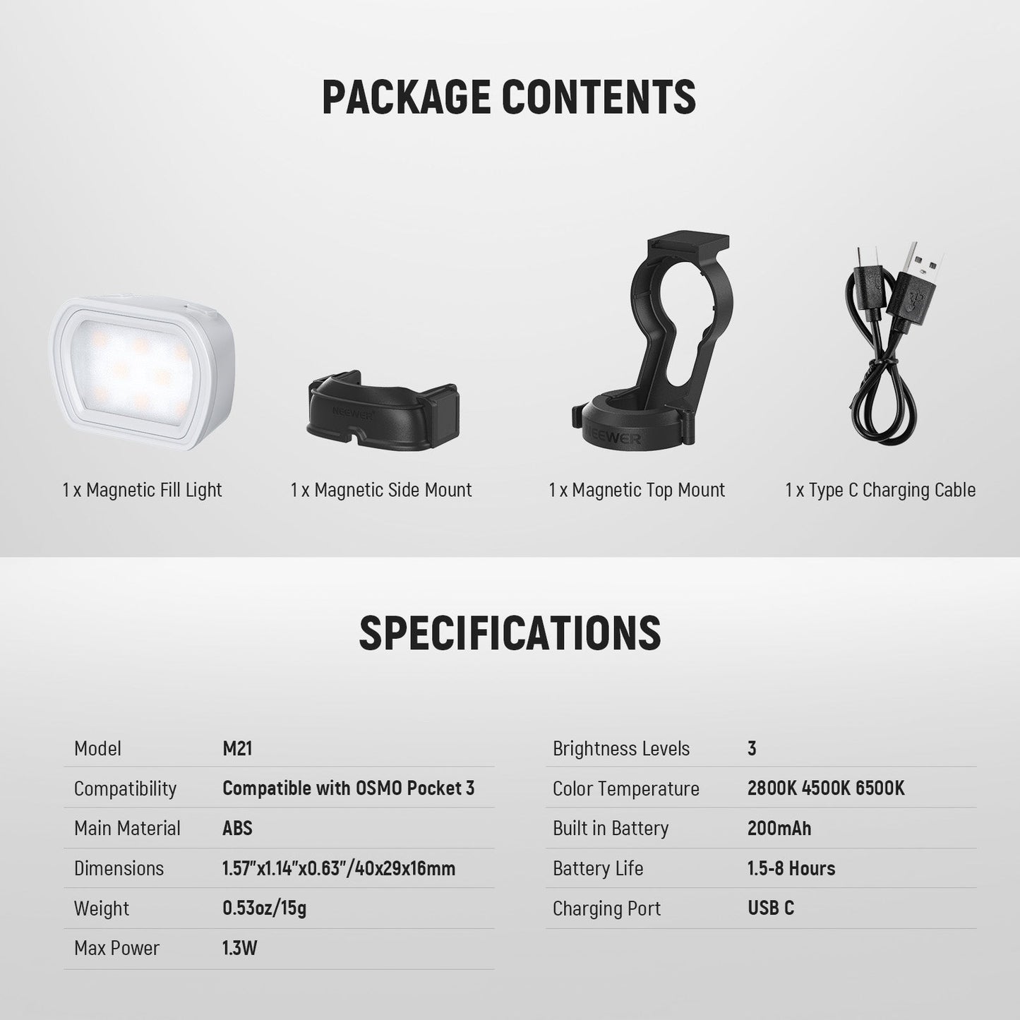 Magnetic Auxiliary Light For DJI OSMO Pocket 3