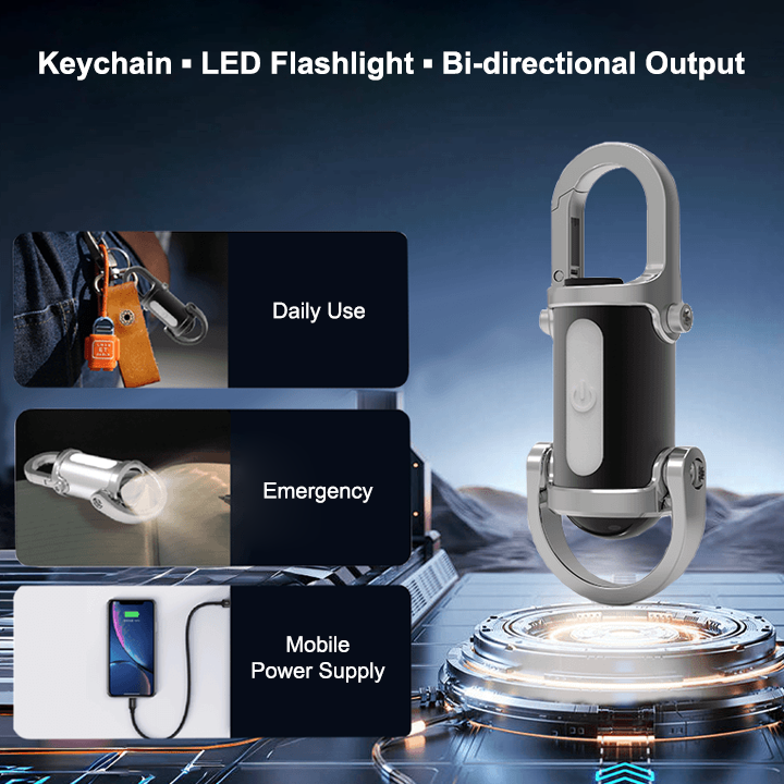 Mini Keychain LED Flashlight - Fast Charging Bi-Directional Output Work Light with Emergency SOS