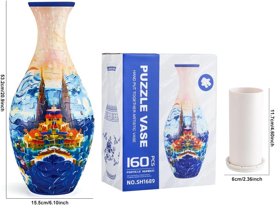 3D Puzzle Vase Unique Flower Vase for Adults Made by 160 Curved Plastic Puzzle Pieces, Vases for Flower Home and Office Decor