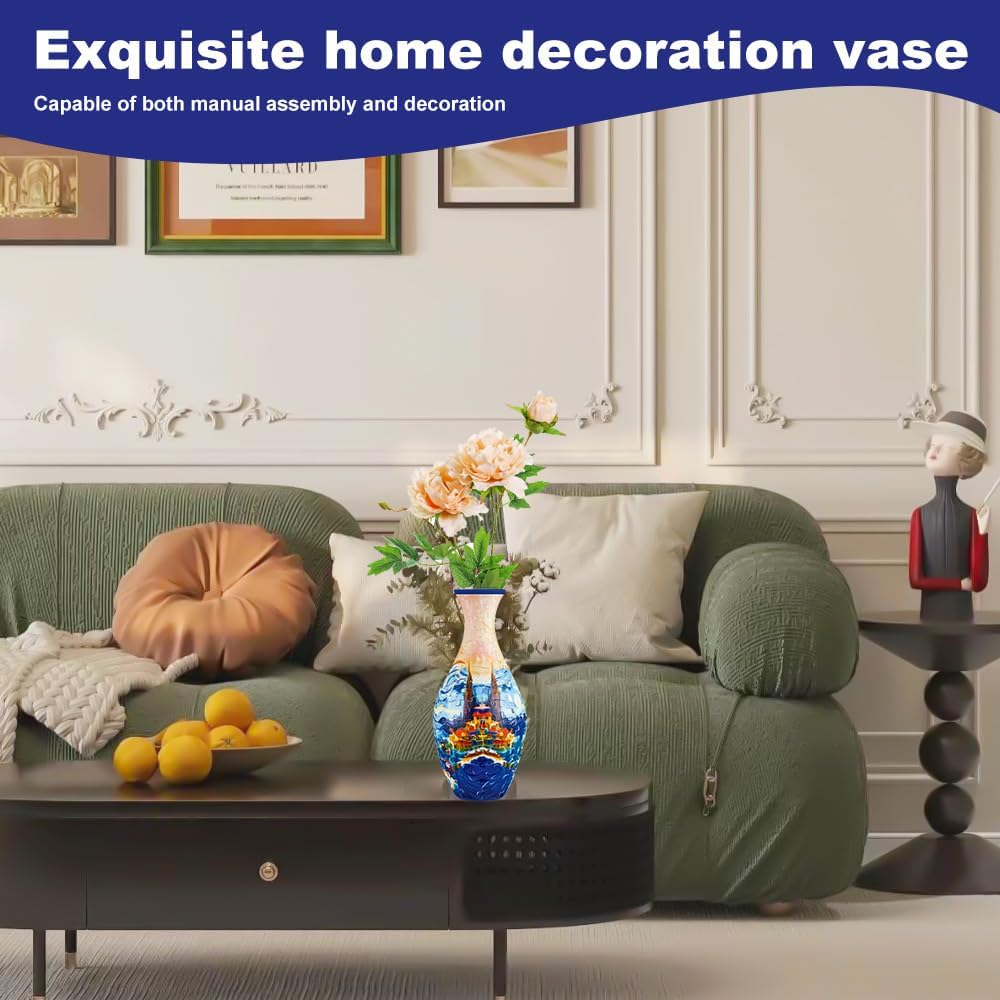 3D Puzzle Vase Unique Flower Vase for Adults Made by 160 Curved Plastic Puzzle Pieces, Vases for Flower Home and Office Decor