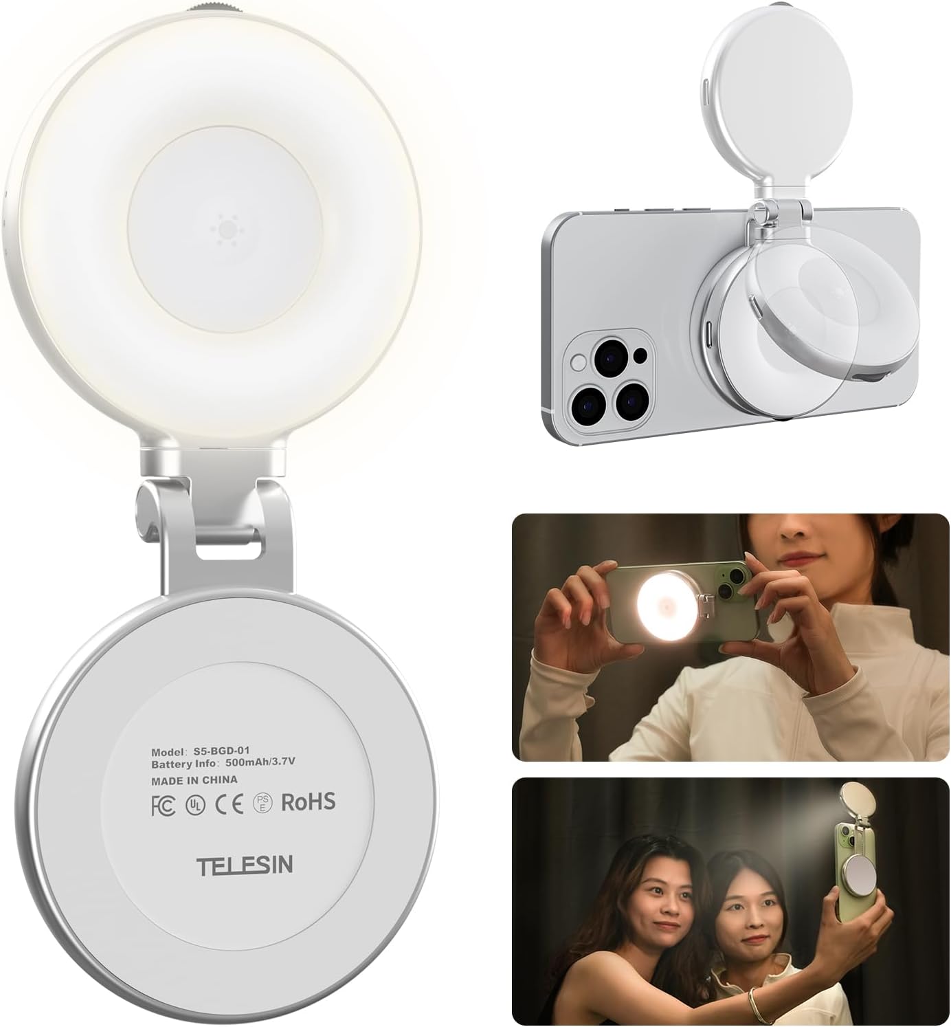 Magnetic Selfie Light, Phone Light Compatible with iPhone Magsafe, CRI97 360° LED Selfie Ring Fill Light with Mirror for Selfies/Photography/TikTok/Zoom Calls/Video Conference
