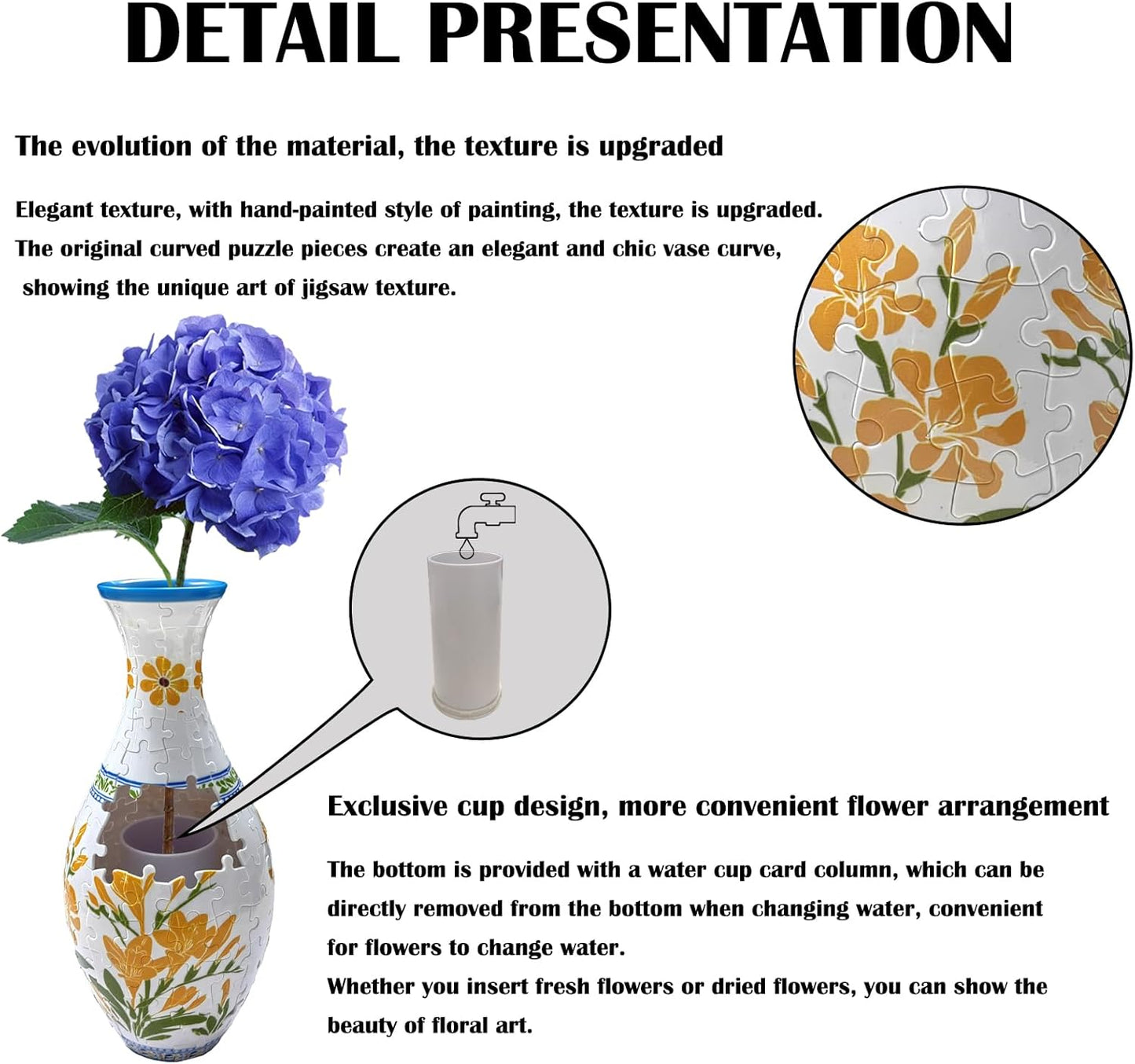 3D Puzzle Vase Unique Flower Vase for Adults Made by 160 Curved Plastic Puzzle Pieces, Vases for Flower Home and Office Decor