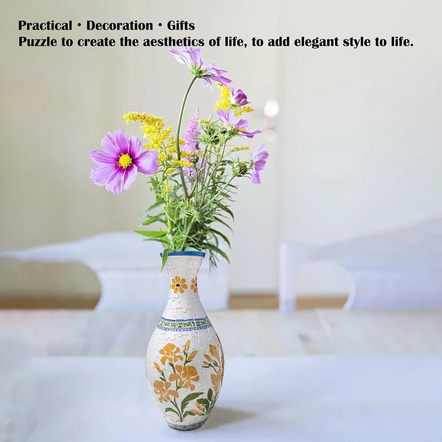 3D Puzzle Vase Unique Flower Vase for Adults Made by 160 Curved Plastic Puzzle Pieces, Vases for Flower Home and Office Decor