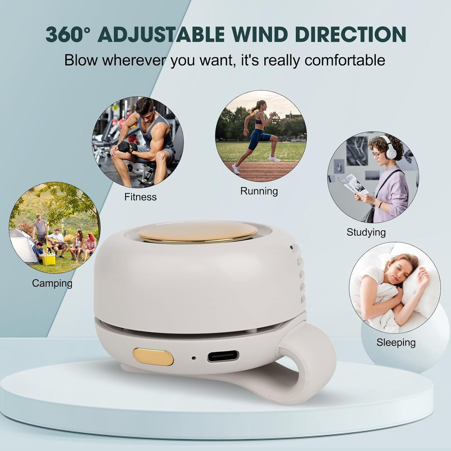 Portable Silent Mini Bladeless Fan Clip On,3 Speeds Clip-on Fans for Shirt,Small Clips FanMini Whirlwind Fans for Waist Clips Suitable for Outdoor & Travel & Office