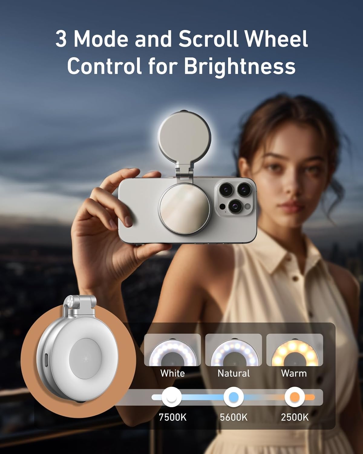 Magnetic Selfie Light, Phone Light Compatible with iPhone Magsafe, CRI97 360° LED Selfie Ring Fill Light with Mirror for Selfies/Photography/TikTok/Zoom Calls/Video Conference