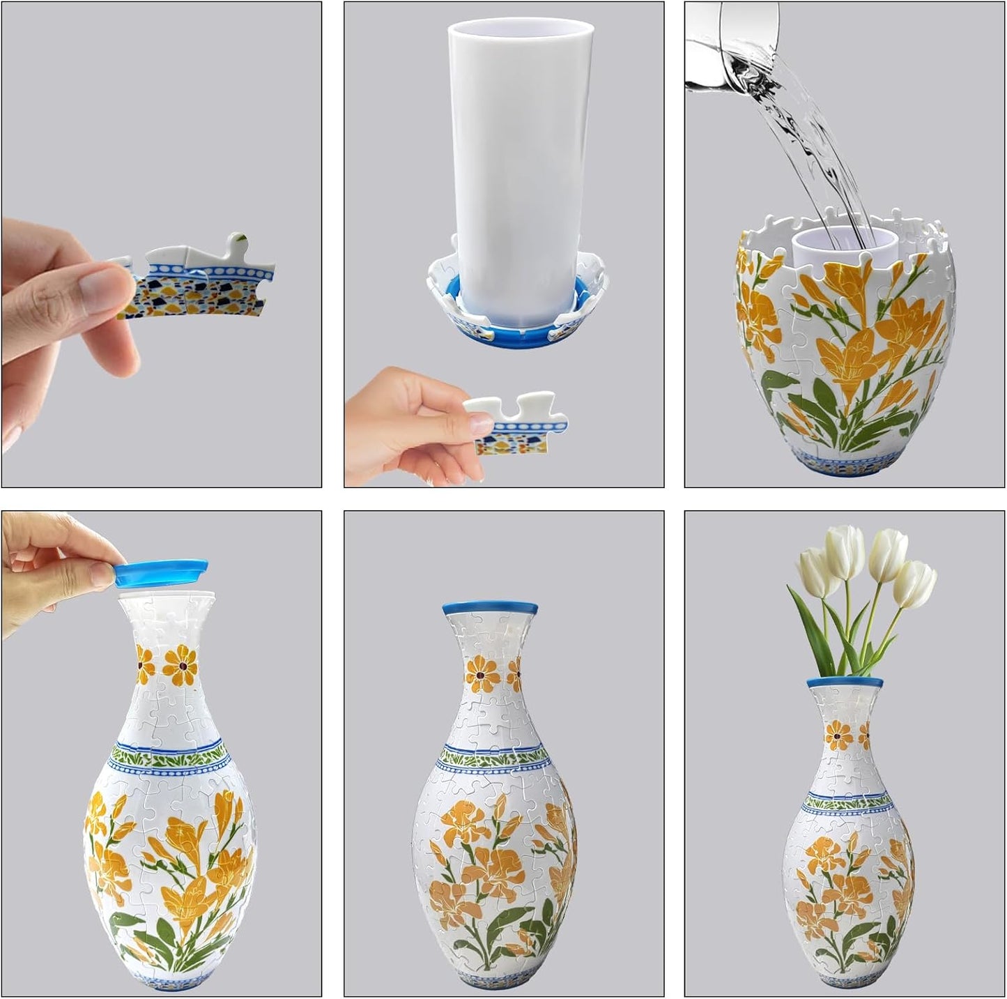 3D Puzzle Vase Unique Flower Vase for Adults Made by 160 Curved Plastic Puzzle Pieces, Vases for Flower Home and Office Decor