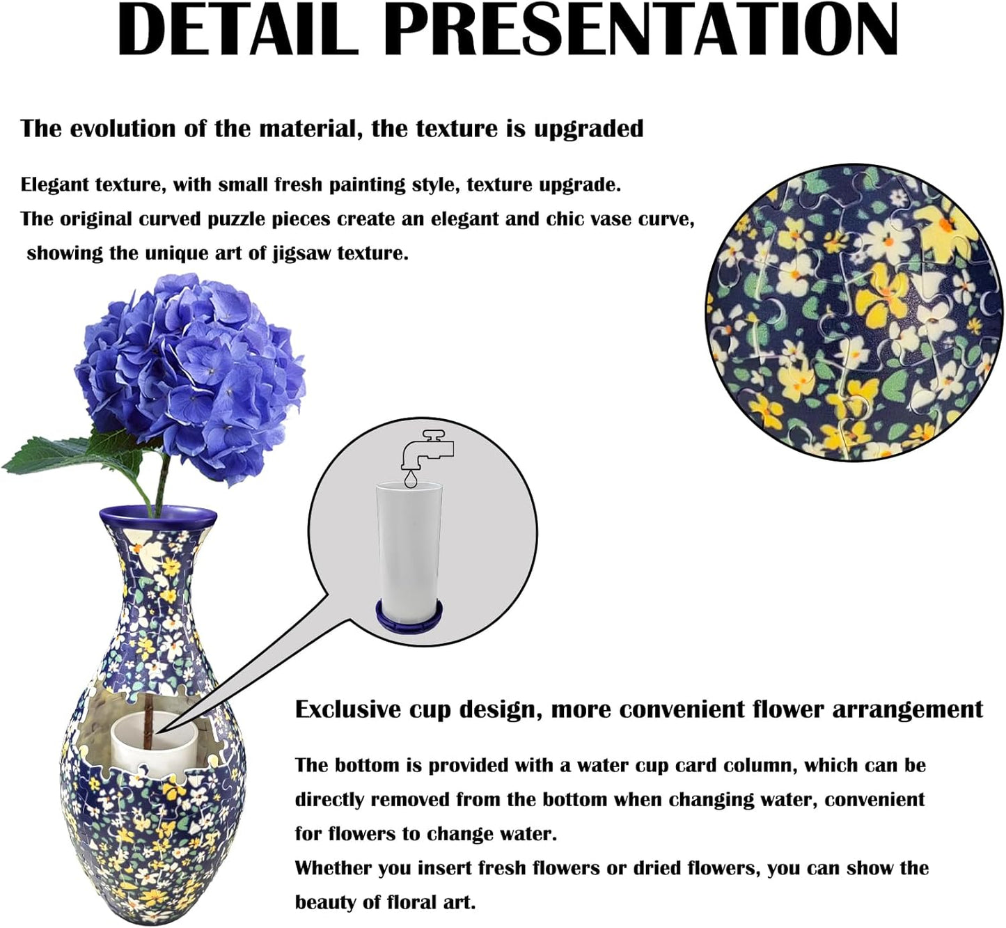 3D Puzzle Vase Unique Flower Vase for Adults Made by 160 Curved Plastic Puzzle Pieces, Vases for Flower Home and Office Decor