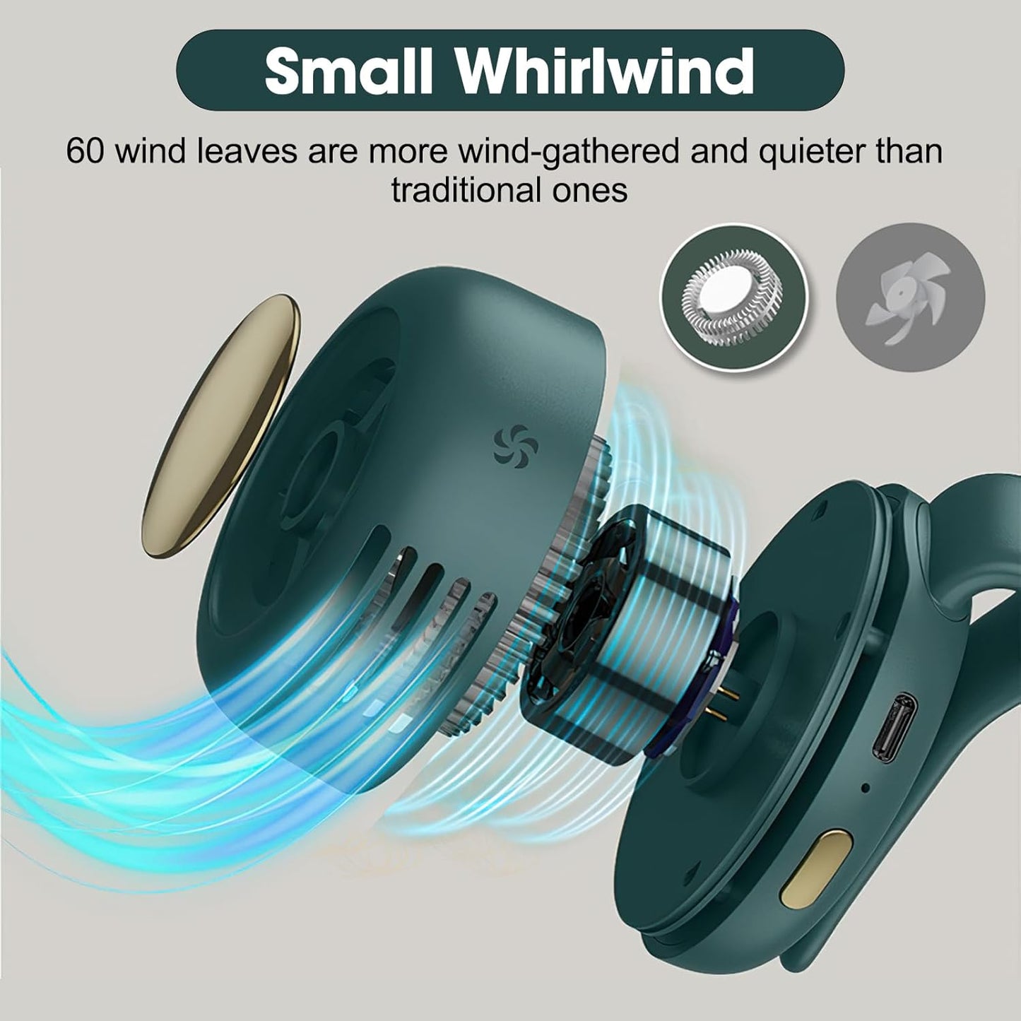 Portable Silent Mini Bladeless Fan Clip On,3 Speeds Clip-on Fans for Shirt,Small Clips FanMini Whirlwind Fans for Waist Clips Suitable for Outdoor & Travel & Office