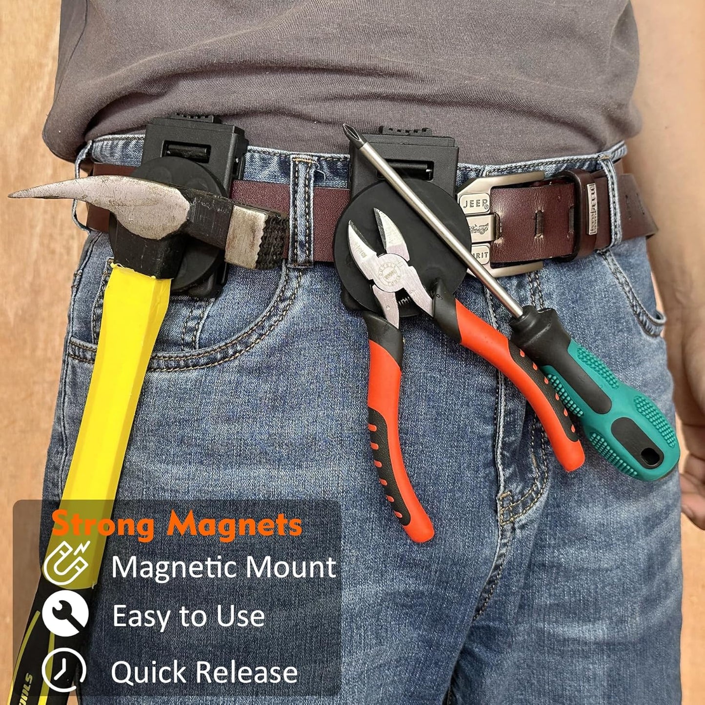Magnetic Tool Belt Clip,Anti-Slip Magnet Tool Holder for Belt,Strong Magne Clip Tool Belt Accessories for Hammer Screwdrivers Adjustable Wrench Magnetic Tools and Hardware(2 Set)