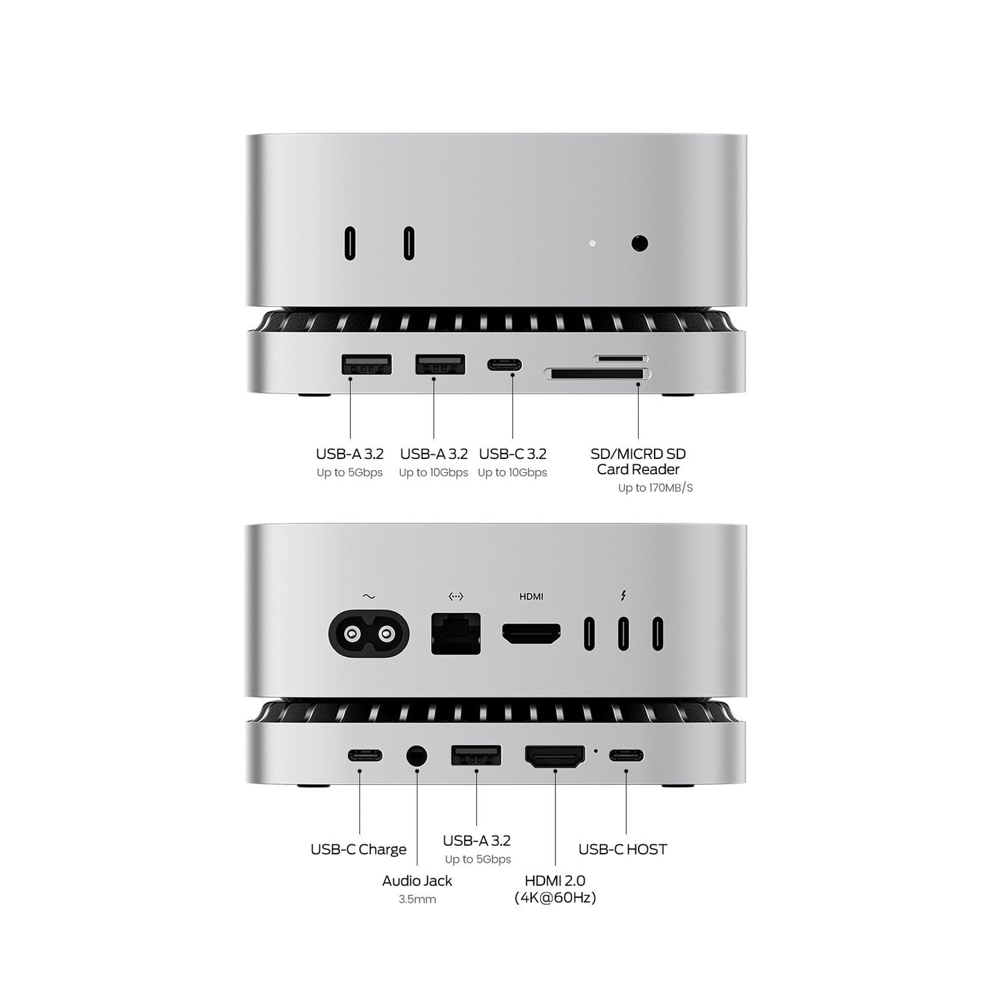 New M4/2024 Mac Mini Hub & Stand with NVMe/ M.2 SATA SSD Enclosure for All New Mac Mini M4/M4Pro
