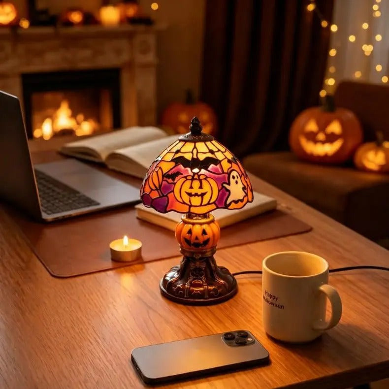 Halloween Pumpkin Bat Table Lamp – Retro Cozy Night Light