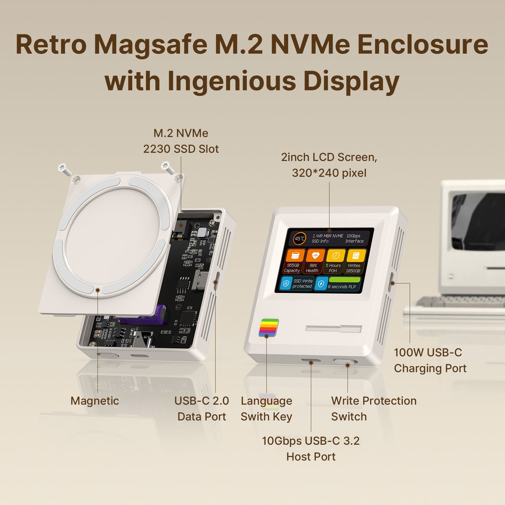 Retro Magnetisches M.2 2230 10 Gbit/s SSD NVMe Gehäuse