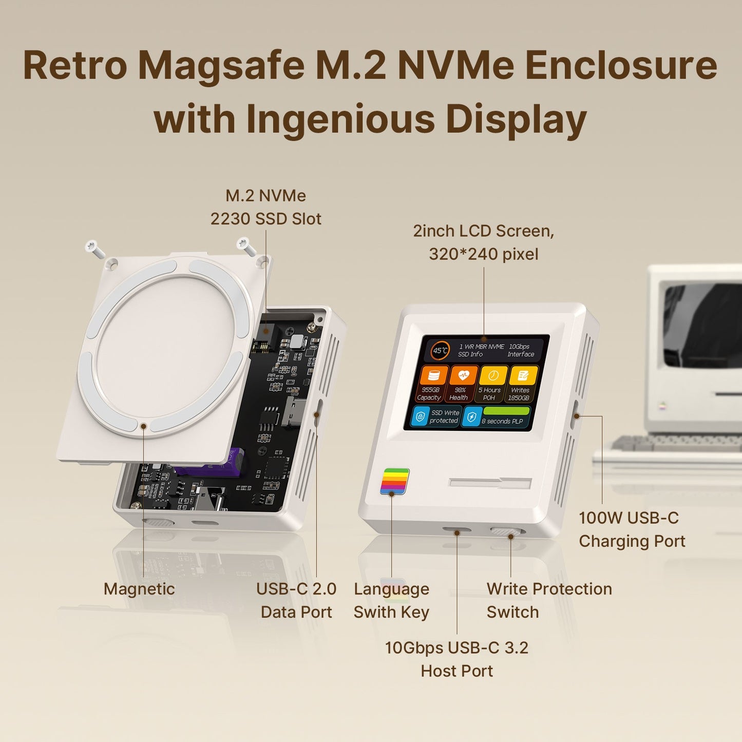 Retro Magnetic M.2 2230 10Gbps SSD NVMe Enclosure