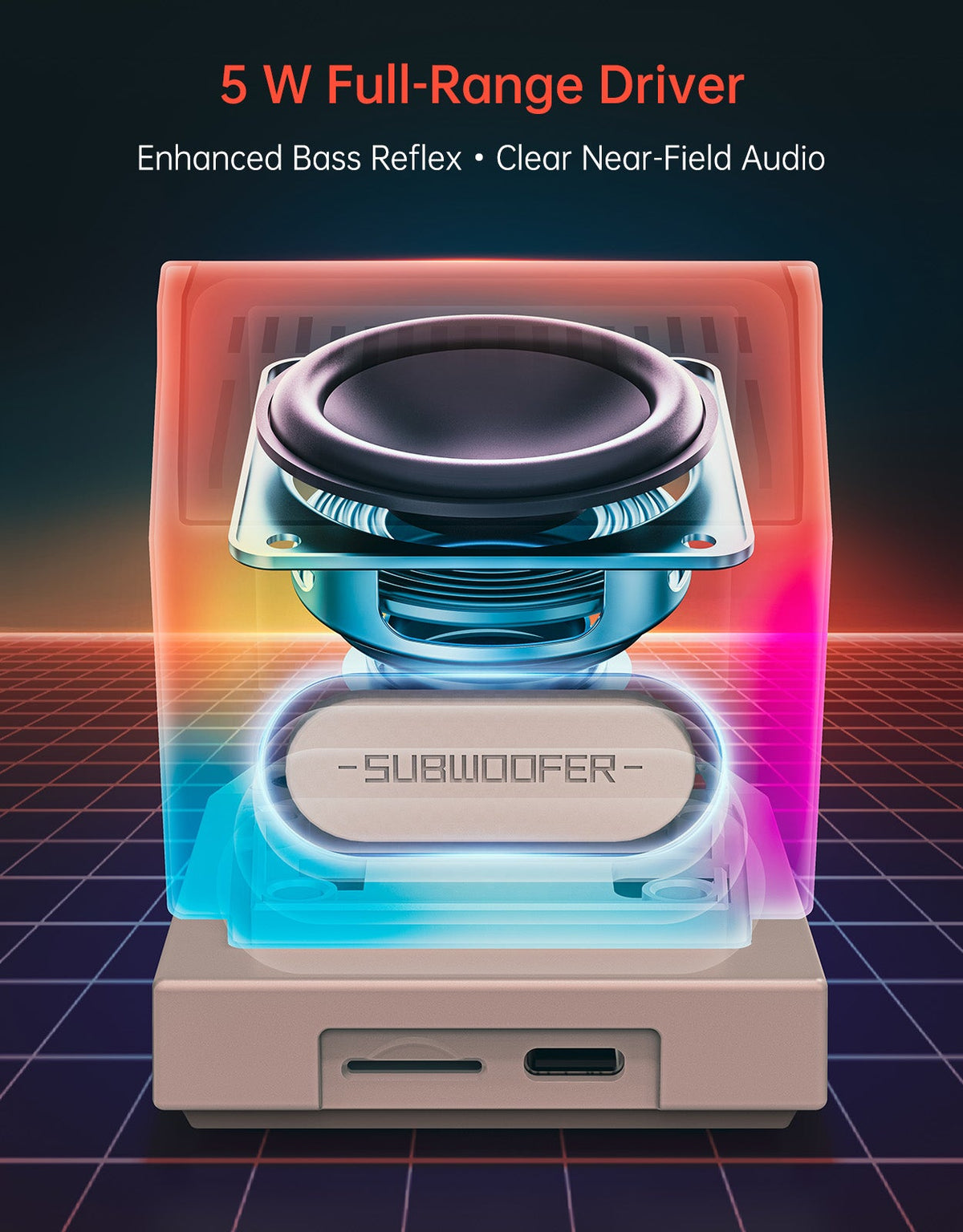 MiniToo compact Bluetooth speaker with 5W full-range audio driver