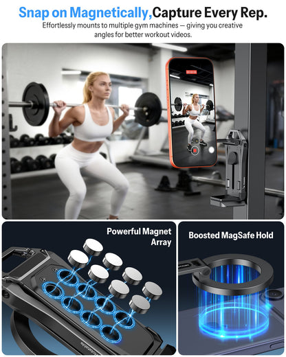 Magnetic Phone Holder for Vlogging, Content Creator Essentials with 1/4" Screw, Arca, Strong Back Magnet for Gym, Adjustable Phone Stand & Selfie Stick