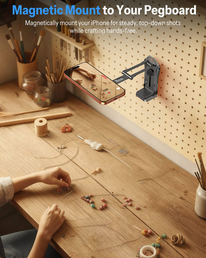 Magnetic Phone Holder for Vlogging, Content Creator Essentials with 1/4" Screw, Arca, Strong Back Magnet for Gym, Adjustable Phone Stand & Selfie Stick