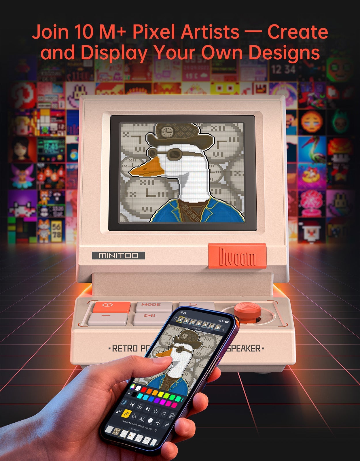 MiniToo Retro PC-Style Pixel Bluetooth Speaker & Alarm Clock