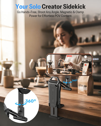 Magnetic Phone Holder for Vlogging, Content Creator Essentials with 1/4" Screw, Arca, Strong Back Magnet for Gym, Adjustable Phone Stand & Selfie Stick