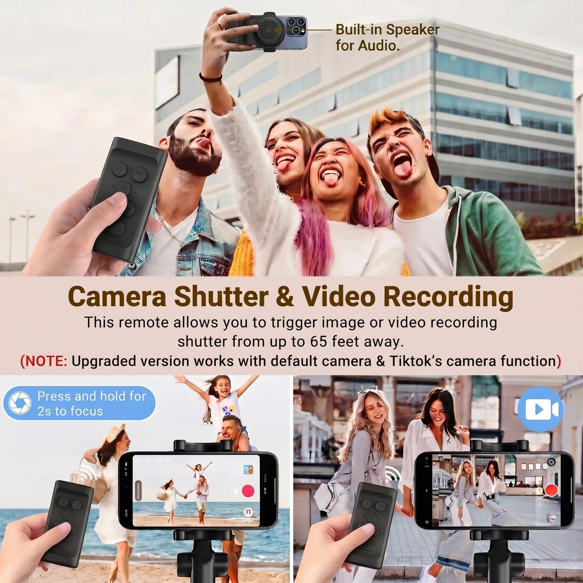 Fernbedienung für TikTok-Scrolling mit Handy-Ständer, kabelloser Seitenumblätterer, Selfie-Kamera-Auslöser, Videoaufnahme für iOS und Android