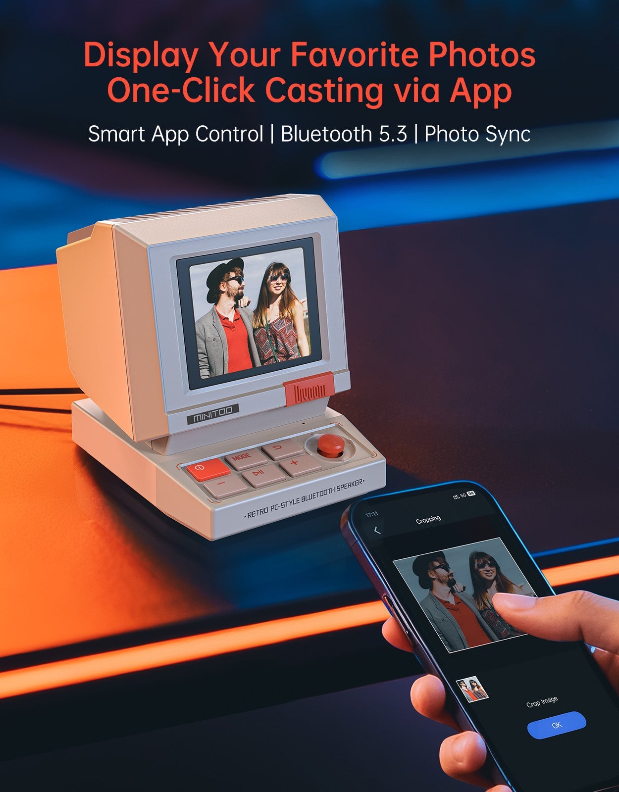 MiniToo Retro PC-Style Pixel Bluetooth Speaker & Alarm Clock