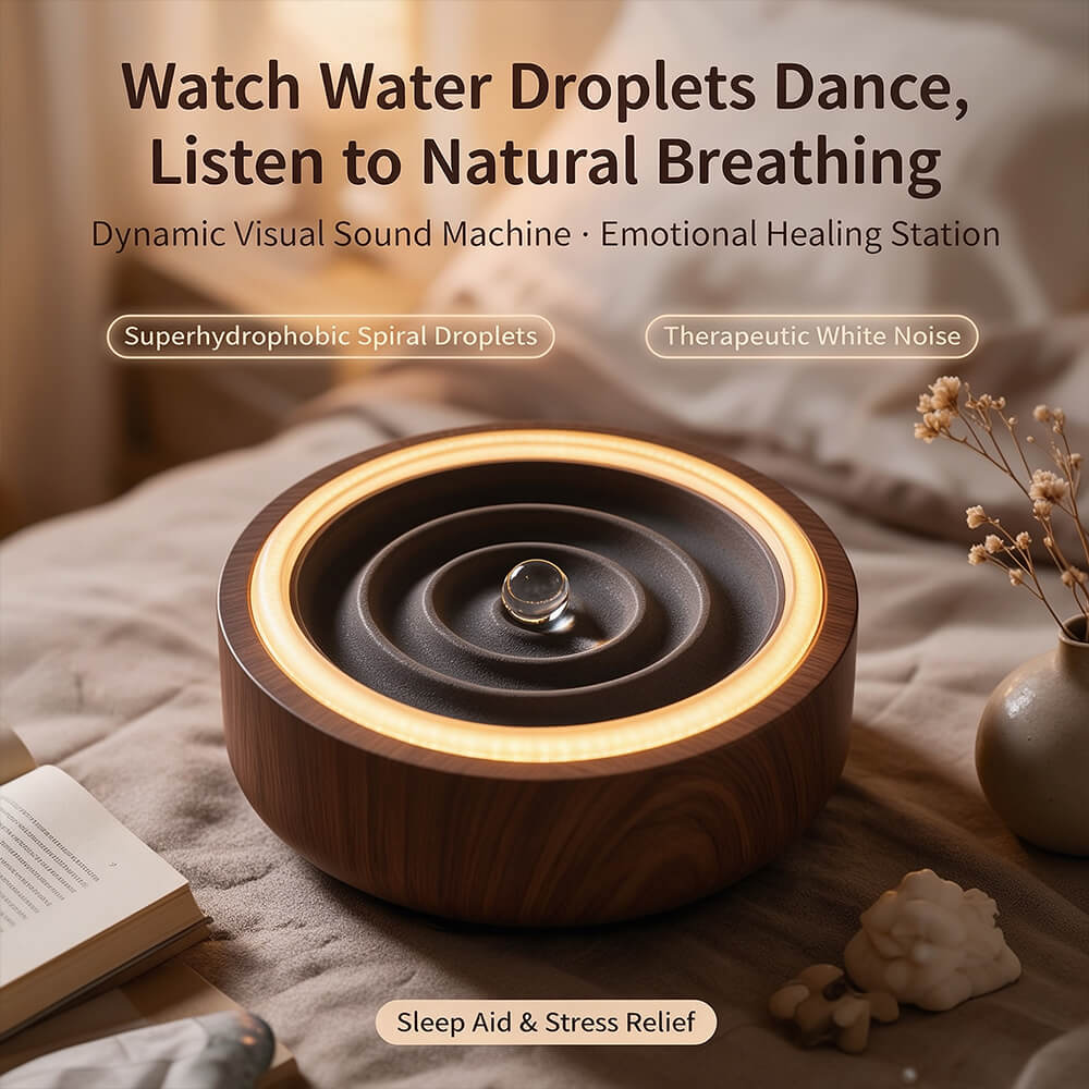 Close-up of spiral water droplet basin - therapeutic white noise for sleep aid and stress relief