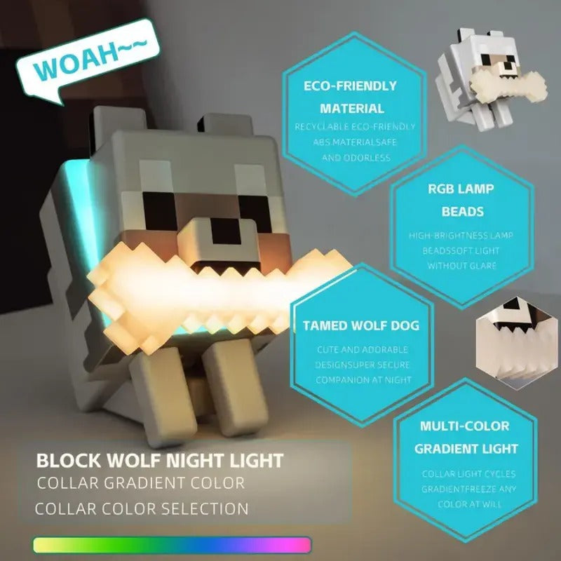 Wolf Pixel LED Night Light – 5-Color Touch Lamp for Bedroom & Gaming Room