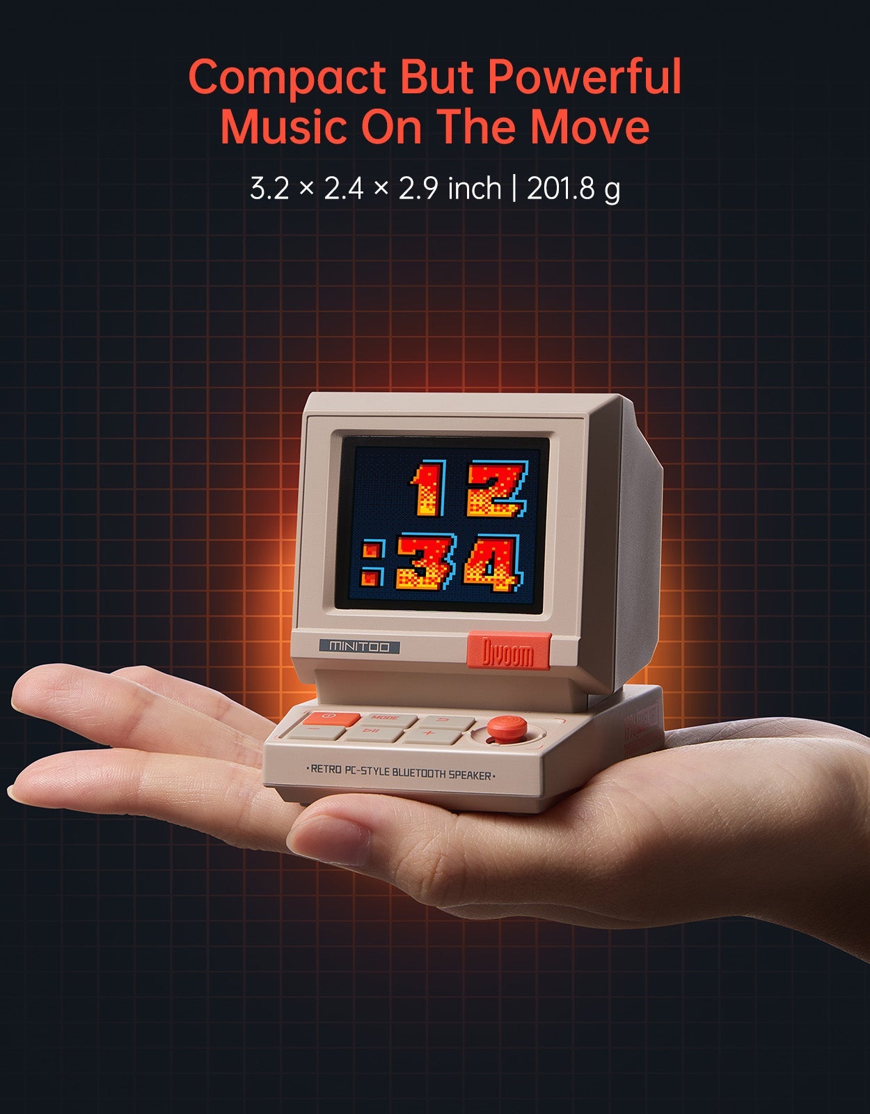 MiniToo Retro PC-Style Pixel Bluetooth Speaker & Alarm Clock