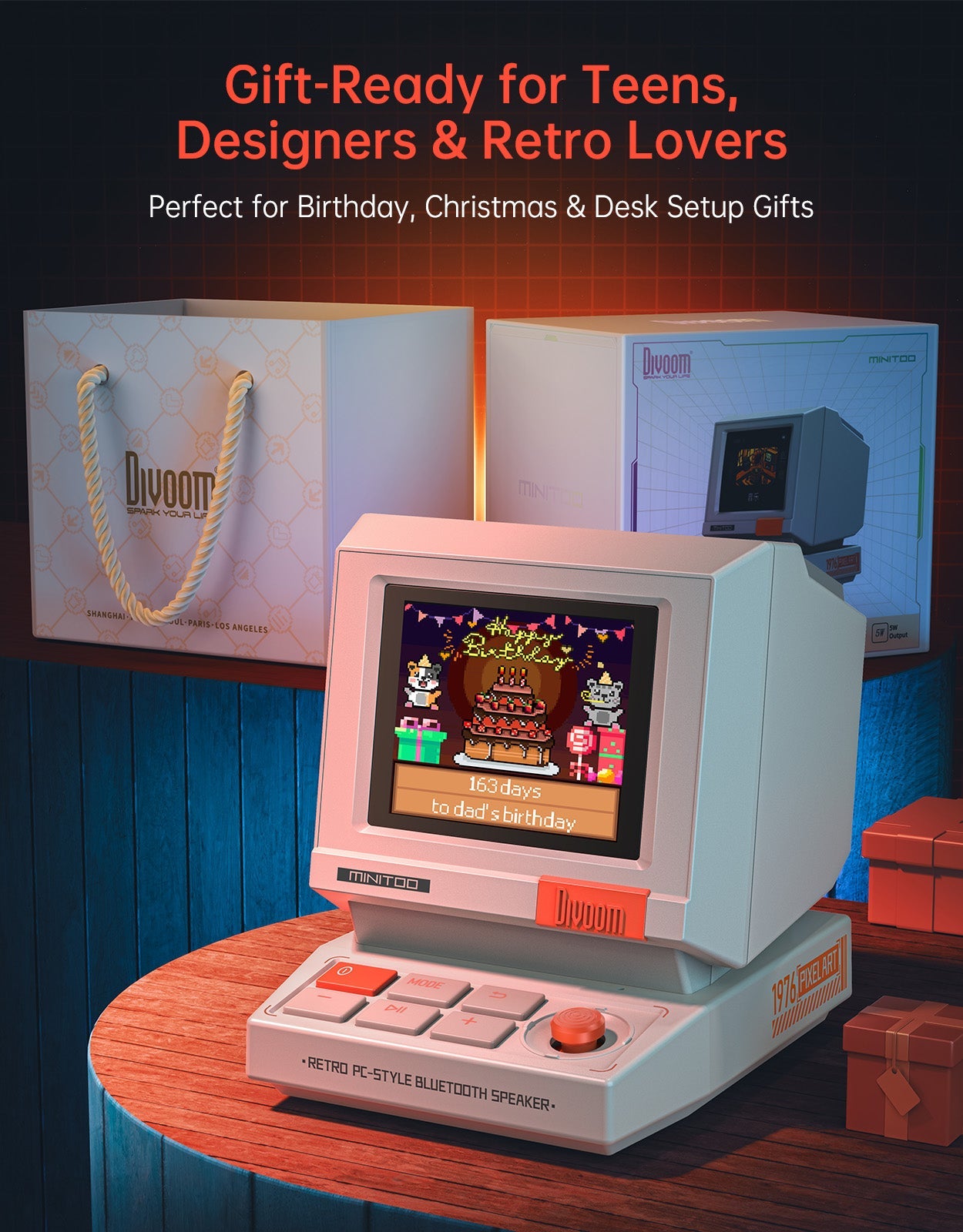 MiniToo Retro PC-Style Pixel Bluetooth Speaker & Alarm Clock