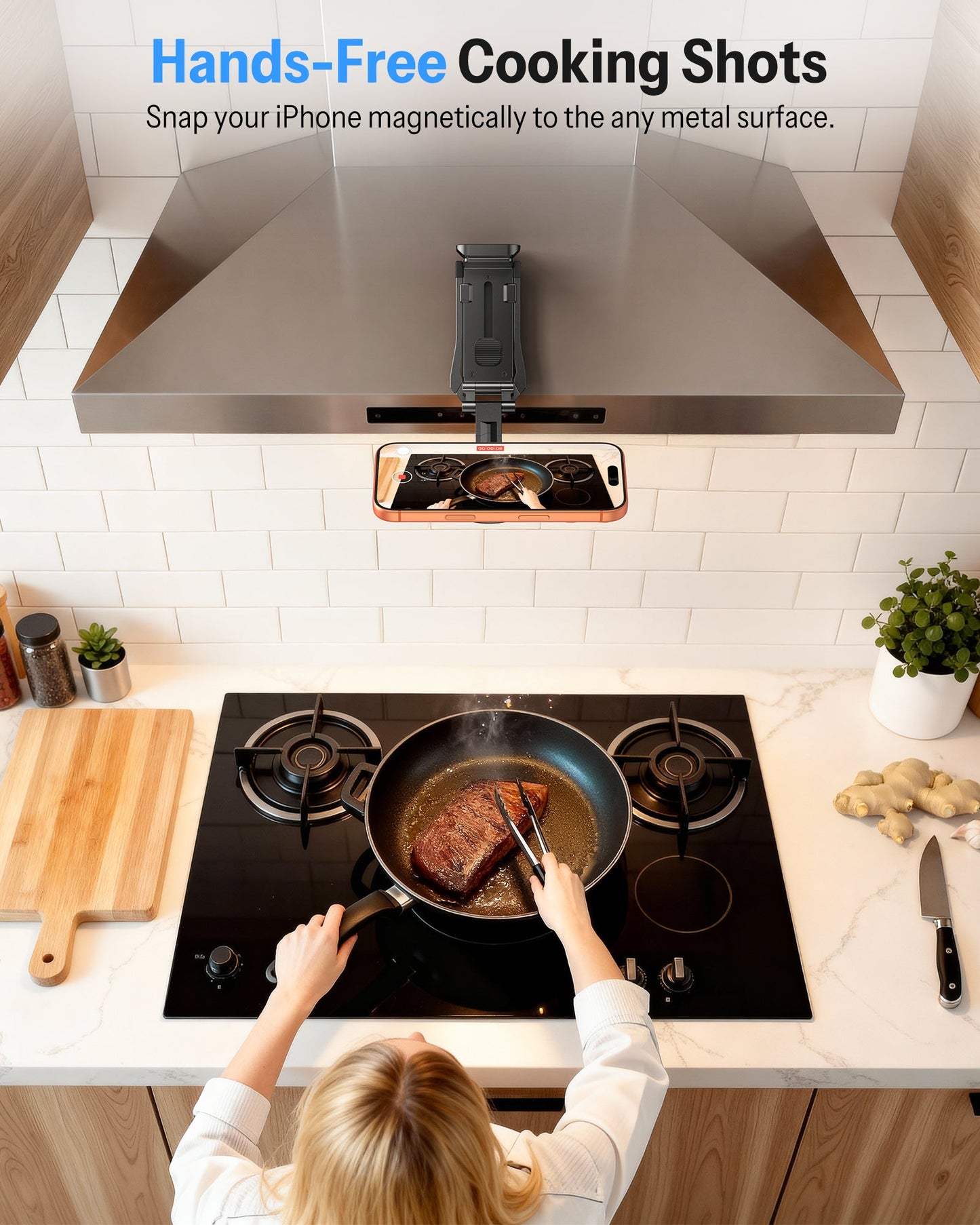 Magnetic Phone Holder for Vlogging, Content Creator Essentials with 1/4" Screw, Arca, Strong Back Magnet for Gym, Adjustable Phone Stand & Selfie Stick