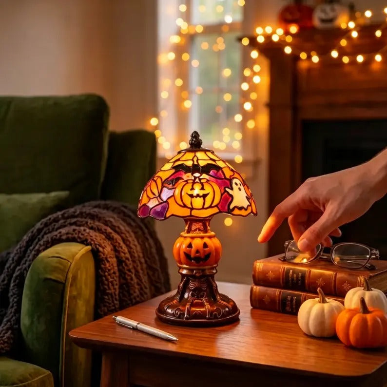 Halloween Pumpkin Bat Table Lamp – Retro Cozy Night Light