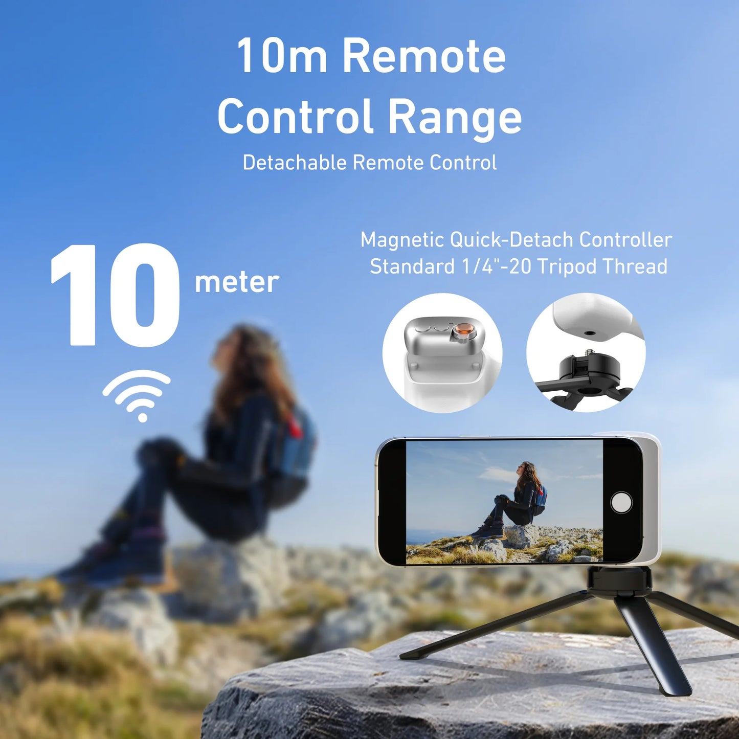 Magnetic Phone Camera Grip for iPhone/Android Fun Shot with Detachable Wireless Shutter Remote - Official Certification - 1/4" Tripod Screw - Comfort Ergonomic Camera Grip Handle Holder