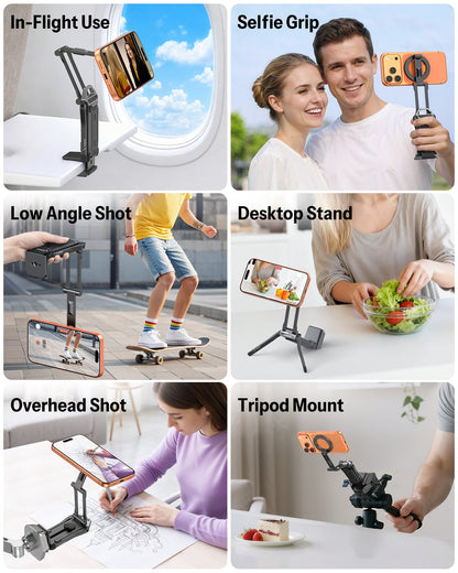 Magnetic Phone Holder for Vlogging, Content Creator Essentials with 1/4" Screw, Arca, Strong Back Magnet for Gym, Adjustable Phone Stand & Selfie Stick
