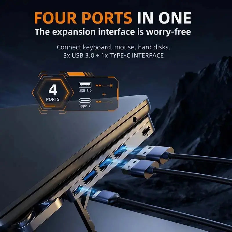 The world’s smallest foldable laptop stand with integrated USB hub—designed for modern mobile work.