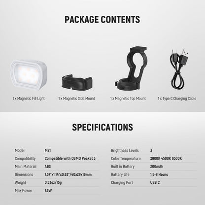Magnetic Auxiliary Light For DJI OSMO Pocket 3