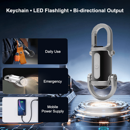 Mini Keychain LED Flashlight - Fast Charging Bi-Directional Output Work Light with Emergency SOS