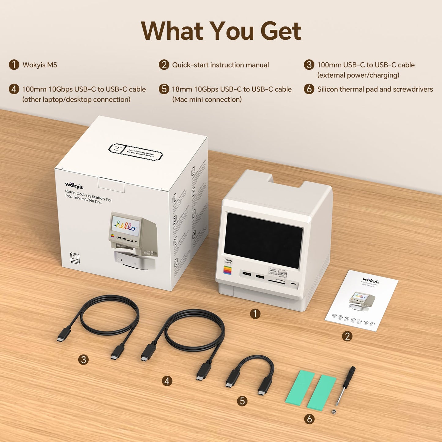 Retro Docking Station for Mac mini M4 with 5-inch Full HD Monitor and 10Gbps M.2 NVMe PCIe SSD Enclosure