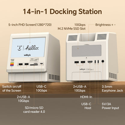 Retro Docking Station for Mac mini M4 with 5-inch Full HD Monitor and 10Gbps M.2 NVMe PCIe SSD Enclosure