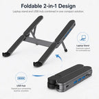 The world’s smallest foldable laptop stand with integrated USB hub—designed for modern mobile work.
