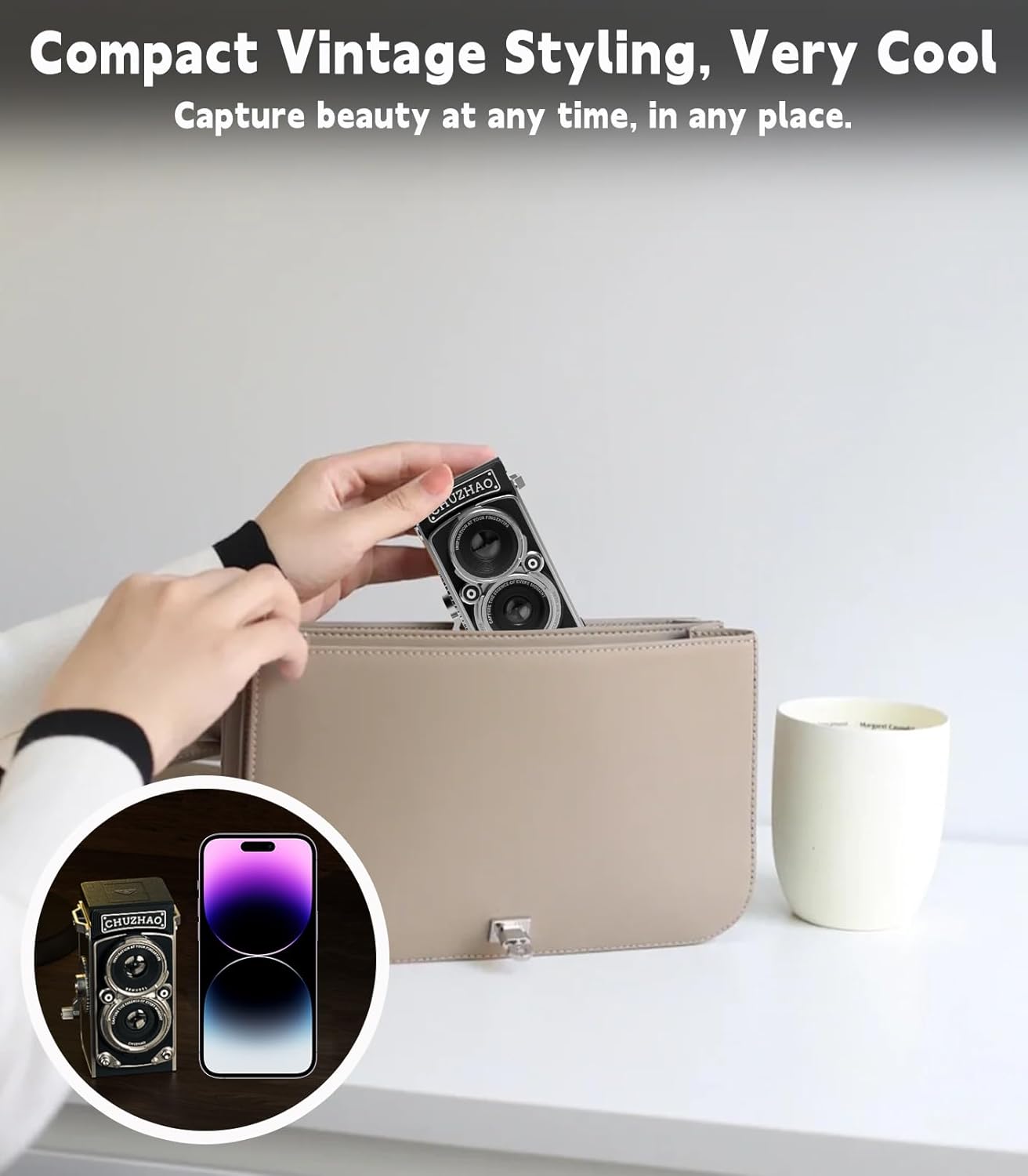 Vintage Mini Digital Camera,Portable TLR Style Retro Point and Shoot Compact Small Pocket 1080P FHD Video 12MP Autofocus Vlogging Camera with 16 GB Card
