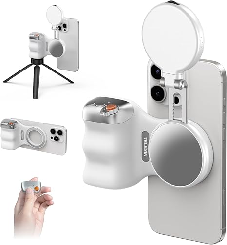 Magnetic Phone Camera Grip for iPhone/Android Fun Shot with Detachable Wireless Shutter Remote - Official Certification - 1/4" Tripod Screw - Comfort Ergonomic Camera Grip Handle Holder