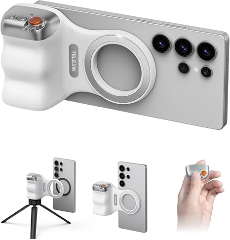 Magnetic Phone Camera Grip for iPhone/Android Fun Shot with Detachable Wireless Shutter Remote - Official Certification - 1/4" Tripod Screw - Comfort Ergonomic Camera Grip Handle Holder