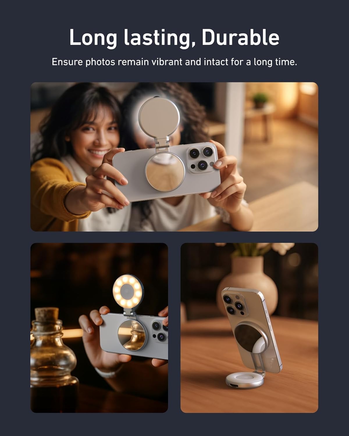 Magnetic Selfie Light, Phone Light Compatible with iPhone Magsafe, CRI97 360° LED Selfie Ring Fill Light with Mirror for Selfies/Photography/TikTok/Zoom Calls/Video Conference