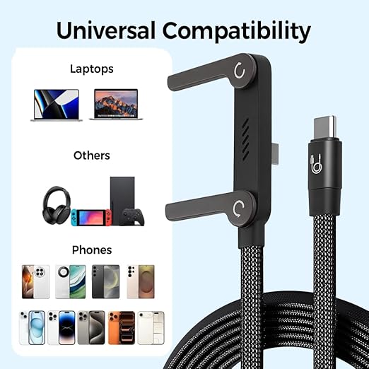 2 in 1 Invisible Holder Charger Cable 240W Fast Charging Cord with Built-In Phone Stand, 4.9FT