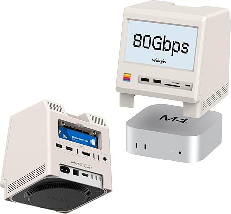 Retro Docking Station for Mac mini M4 with 5-inch Full HD Monitor and 10Gbps/80Gbps M.2 NVMe PCIe SSD Enclosure