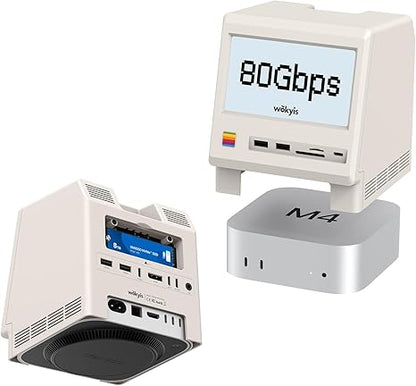 Retro Docking Station for Mac mini M4 with 5-inch Full HD Monitor and 10Gbps/80Gbps M.2 NVMe PCIe SSD Enclosure