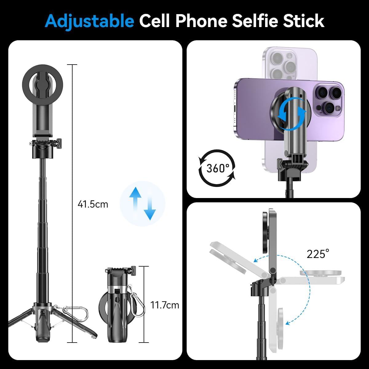 Portable MagSafe Travel Selfie Stick with Remote Control & Magnetic Ring