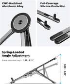 Portable Laptop Stand for Desk & Travel. Magnetic Phone Holder Tripod. Compatible with 10–16 Laptops and 4–13 Phones/Tablets. Compact Foldable Aluminum Alloy. 8-Level Height Adjustment