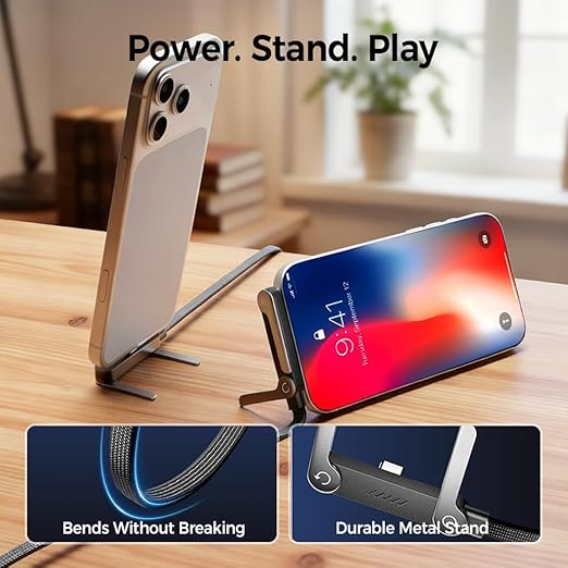 2 in 1 Invisible Holder Charger Cable 240W Fast Charging Cord with Built-In Phone Stand, 4.9FT