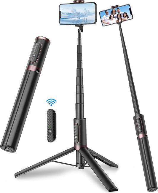 KOKOGOL 67" Cell Phone Selfie Stick Tripod,Smartphone Stand All-in-1 with Integrated Wireless Remote,Portable,Lightweight,Extendable for iPhone/Android(Black)