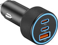 USB C Car Charger, 3-Port 67W Dual USB-C & USB-A Car Power Adapter PD/QC Fast Charging